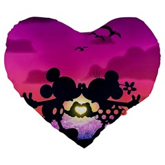 Mickey And Minnie, Mouse, Disney, Cartoon, Love Large 19  Premium Flano Heart Shape Cushions by nateshop