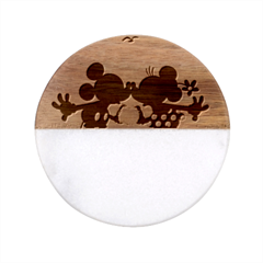 Mickey And Minnie, Mouse, Disney, Cartoon, Love Classic Marble Wood Coaster (round)  by nateshop