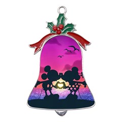 Mickey And Minnie, Mouse, Disney, Cartoon, Love Metal Holly Leaf Bell Ornament by nateshop