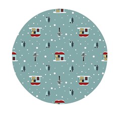 Seamless Pattern With Festive Christmas Houses Trees In Snow And Snowflakes Mini Round Pill Box (pack Of 5)