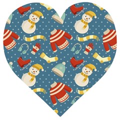 Winter Blue Christmas Snowman Pattern Wooden Puzzle Heart by Grandong
