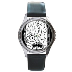Mutant Monster Head Isolated Drawing Poster Round Metal Watch by dflcprintsclothing