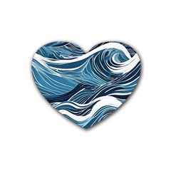 Abstract Blue Ocean Wave Rubber Coaster (heart) by Jack14