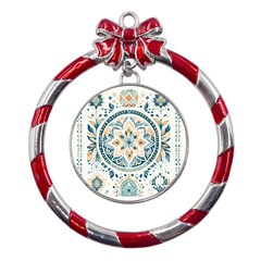 Boho Pattern Metal Red Ribbon Round Ornament by Valentinaart