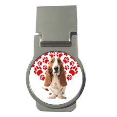 Basset Hound Gift T- Shirt Funny Basset Hound Valentine Heart Paw Basset Hound Dog Lover Valentine C Yoga Reflexion Pose T- Shirtyoga Reflexion Pose T- Shirt Money Clips (round)  by hizuto
