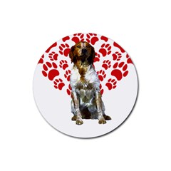 Brittany Spaniel Gift T- Shirt Cute Brittany Valentine Heart Paw Brittany Dog Lover Valentine Costum Yoga Reflexion Pose T- Shirtyoga Reflexion Pose T- Shirt Rubber Coaster (round) by hizuto