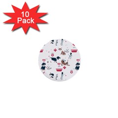 Veterinarian Gift T- Shirt Veterinary Medicine, Happy And Healthy Friends    Pattern    Coral Backgr 1  Mini Buttons (10 Pack) 