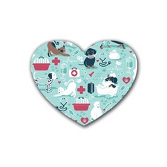 Veterinarian Medicine T- Shirt Veterinary Medicine, Happy And Healthy Friends    Aqua Background Red Rubber Heart Coaster (4 Pack) by ZUXUMI