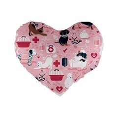 Veterinarian Medicine T- Shirt Veterinary Medicine, Happy And Healthy Friends    Pastel Pink Backgro Standard 16  Premium Flano Heart Shape Cushions by ZUXUMI