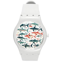 Fish Shark Animal Pattern Round Plastic Sport Watch (m) by Pakjumat