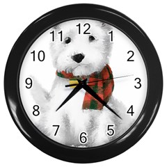 West Highland White Terrier T- Shirt Cute West Highland White Terrier Drawing T- Shirt Wall Clock (black) by ZUXUMI