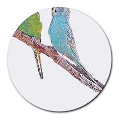 Budgies T- Shirt Cute Budgies - Green And Blue T- Shirt Round Mousepad by EnriqueJohnson