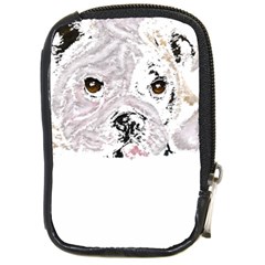 Bulldog T- Shirt Painting Of A Brown And White Bulldog Lying Down With His Tongue Out T- Shirt Compact Camera Leather Case by EnriqueJohnson