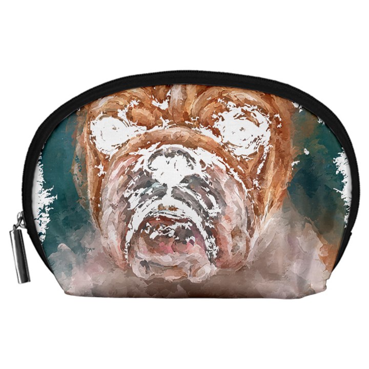 Bulldog T- Shirt Painting Of A Bulldog With Angry Face T- Shirt Accessory Pouch (Large)