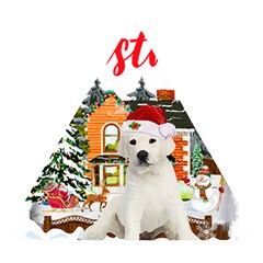 White Labrador Santa Merry T- Shirt Red Winter Christmas Hat House White Labrador  Santa Merry T- Sh Wooden Puzzle Triangle