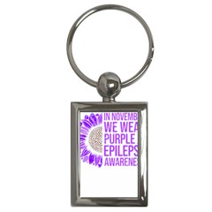 Epilepsy Awareness T- Shirt Epilepsy Awareness Sunflower In November We Wear Purple T- Shirt Key Chain (rectangle) by ZUXUMI