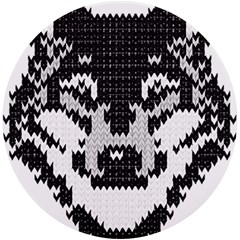 Fair Isle Wolf T- Shirt Fair Isle Knitting Grey Wolf    Spot Illustration    Black And White Wolf T- Uv Print Round Tile Coaster by ZUXUMI
