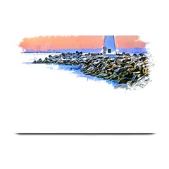 Breakwater Santa Cruz T- Shirt Lighthouse Breakwater Santa Cruz U S A Voyage Art Digital Painting Wa Plate Mats by JamesGoode
