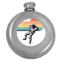 Funny Astronaut In Space T- Shirt Astronaut Relaxing In The Stars T- Shirt Round Hip Flask (5 Oz) by ZUXUMI