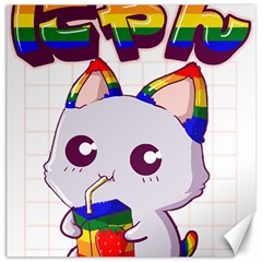 Gay Pride T- Shirt Gay Pride Kawaii Cat Strawberry Milk Rainbow Flag T- Shirt Canvas 12  X 12  by ZUXUMI