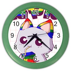 Gay Pride T- Shirt Gay Pride Kawaii Cat Strawberry Milk Rainbow Flag T- Shirt Color Wall Clock by ZUXUMI