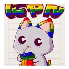 Gay Pride T- Shirt Gay Pride Kawaii Cat Strawberry Milk Rainbow Flag T- Shirt Banner And Sign 4  X 4  by ZUXUMI