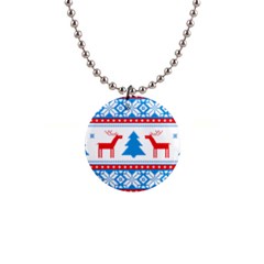 Red And Green Christmas Tree Winter Pattern Pixel Elk Buckle Holidays 1  Button Necklace by Sarkoni