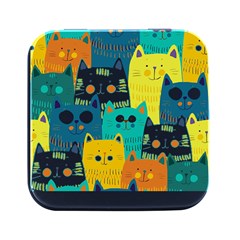 Cat T- Shirt Cute Cats Colorful Seamless Pattern T- Shirt Square Metal Box (black) by EnriqueJohnson