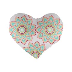 Floral Mandala T- Shirt Pretty Lotus Flower Mandala Art Pattern Standard 16  Premium Heart Shape Cushions by EnriqueJohnson