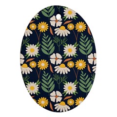 Flower Grey Pattern Floral Oval Ornament (two Sides)