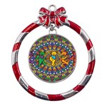 Grateful Dead Pattern Metal Red Ribbon Round Ornament Front