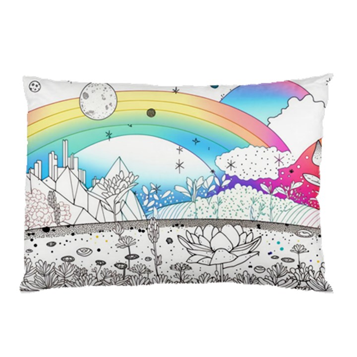 Rainbow Fun Cute Minimal Doodle Drawing Pillow Case (Two Sides)