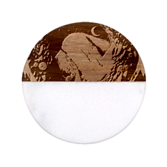 Christmas Wreath Winter Mountains Snow Stars Moon Classic Marble Wood Coaster (round)  by uniart180623