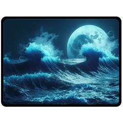 Moonlight High Tide Storm Tsunami Waves Ocean Sea Two Sides Fleece Blanket (large) by uniart180623
