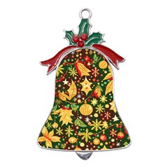 Christmas Pattern Metal Holly Leaf Bell Ornament by Valentinaart