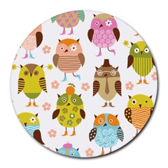 Cute Owls Pattern Round Mousepad by Ket1n9