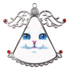 Cute White Cat Blue Eyes Face Metal Angel With Crystal Ornament by Ket1n9