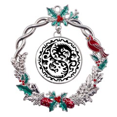Ying Yang Tattoo Metal X mas Wreath Holly Leaf Ornament by Ket1n9