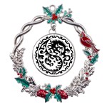Ying Yang Tattoo Metal X mas Wreath Holly leaf Ornament Front