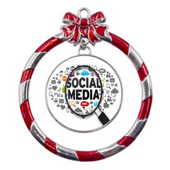 Social Media Computer Internet Typography Text Poster Metal Red Ribbon Round Ornament by Ket1n9