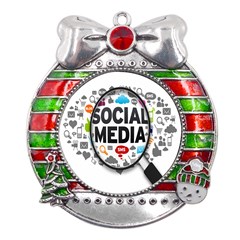 Social Media Computer Internet Typography Text Poster Metal X mas Ribbon With Red Crystal Round Ornament by Ket1n9
