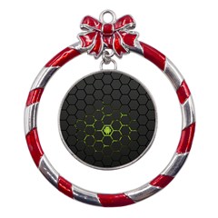 Green Android Honeycomb Gree Metal Red Ribbon Round Ornament by Ket1n9