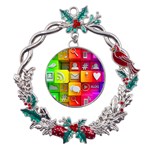 Colorful 3d Social Media Metal X mas Wreath Holly leaf Ornament Front