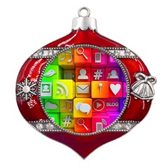 Colorful 3d Social Media Metal Snowflake And Bell Red Ornament by Ket1n9