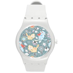 Cute Cat Background Pattern Round Plastic Sport Watch (m) by Ket1n9