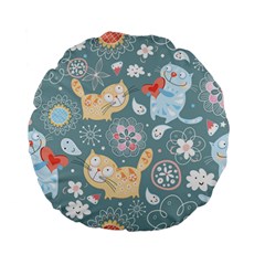 Cute Cat Background Pattern Standard 15  Premium Flano Round Cushions by Ket1n9