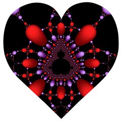 Fractal Red Violet Symmetric Spheres On Black Wooden Puzzle Heart by Ket1n9