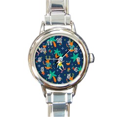 Colorful Funny Christmas Pattern Round Italian Charm Watch by Ket1n9