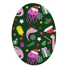 Dinosaur Colorful Funny Christmas Pattern Oval Ornament (two Sides) by Ket1n9