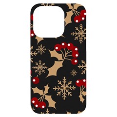 Christmas Pattern With Snowflakes Berries Iphone 14 Pro Black Uv Print Case by Ket1n9